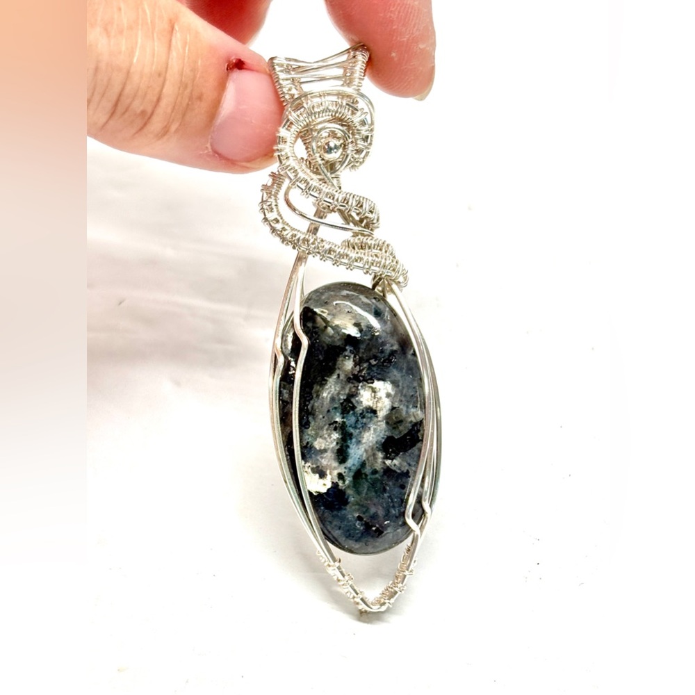 HAND CRAFTED Iolite Wire Wrapped Silver Plated Copper Pendant, Handmade Necklace